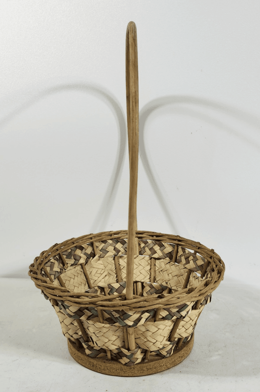 Wicker Vintage Easter Basket Handle Weaved Mexico Hand Woven Pink Green - Thumbnail 4
