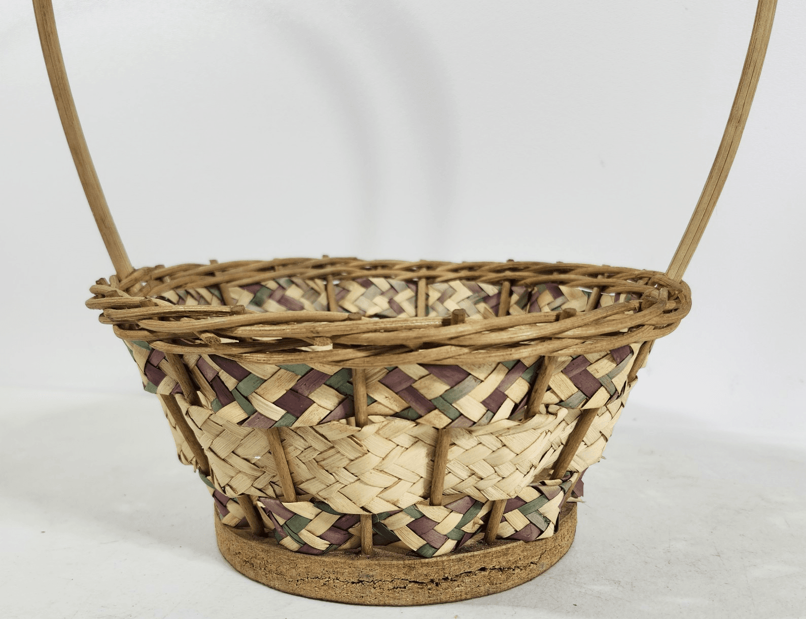 Wicker Vintage Easter Basket Handle Weaved Mexico Hand Woven Pink Green - Thumbnail 6
