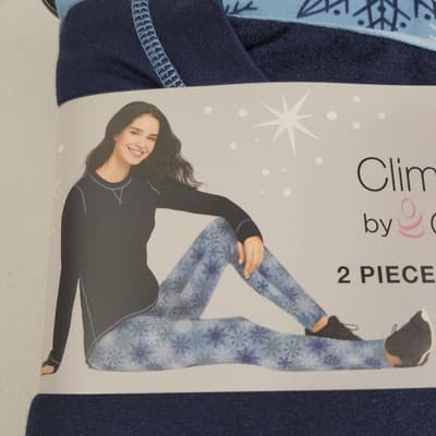 2-Piece ClimateRight by Cuddl Duds Women’s XS Base Layer Top Legging Blue - Thumbnail 3