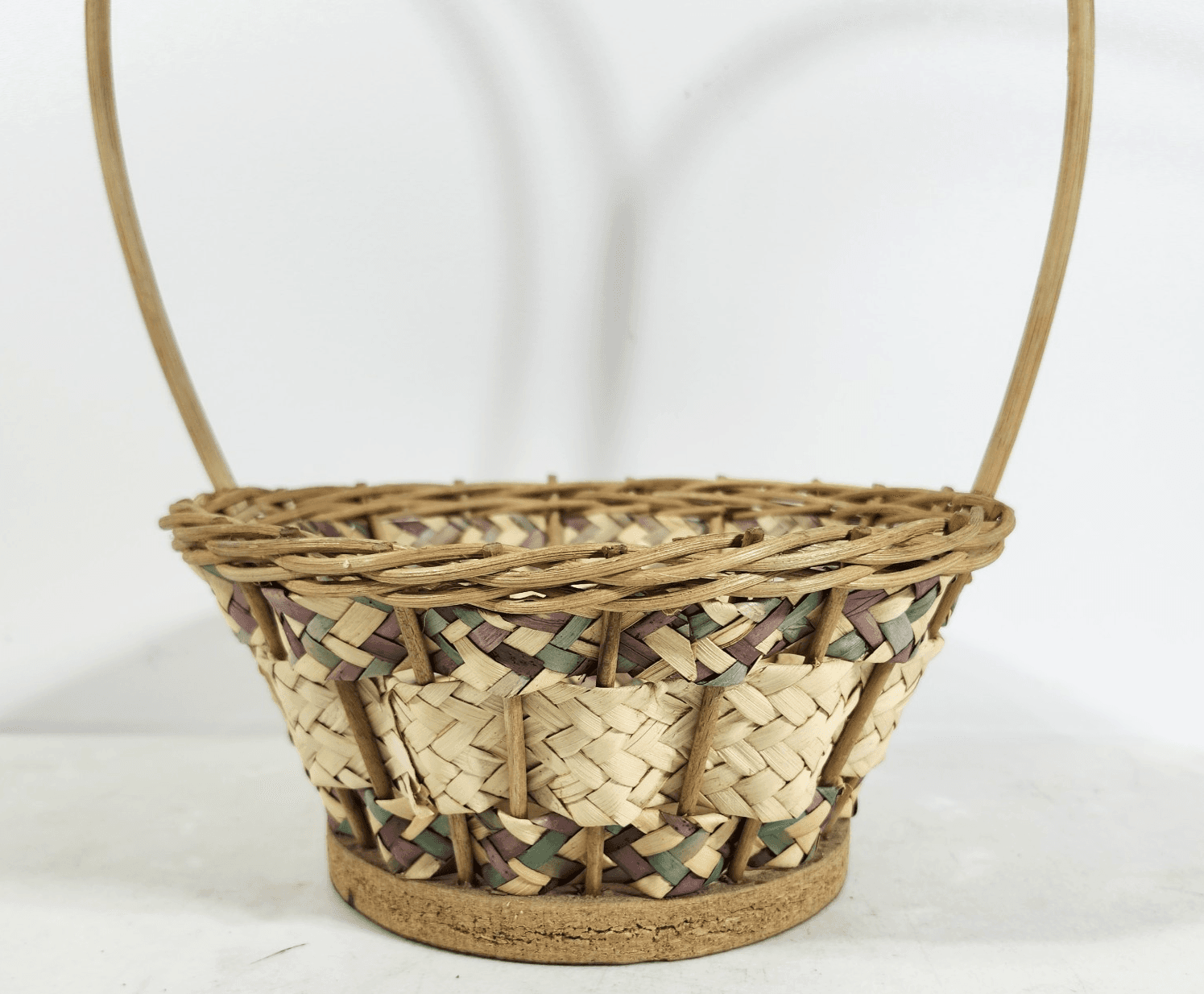 Wicker Vintage Easter Basket Handle Weaved Mexico Hand Woven Pink Green - Thumbnail 2