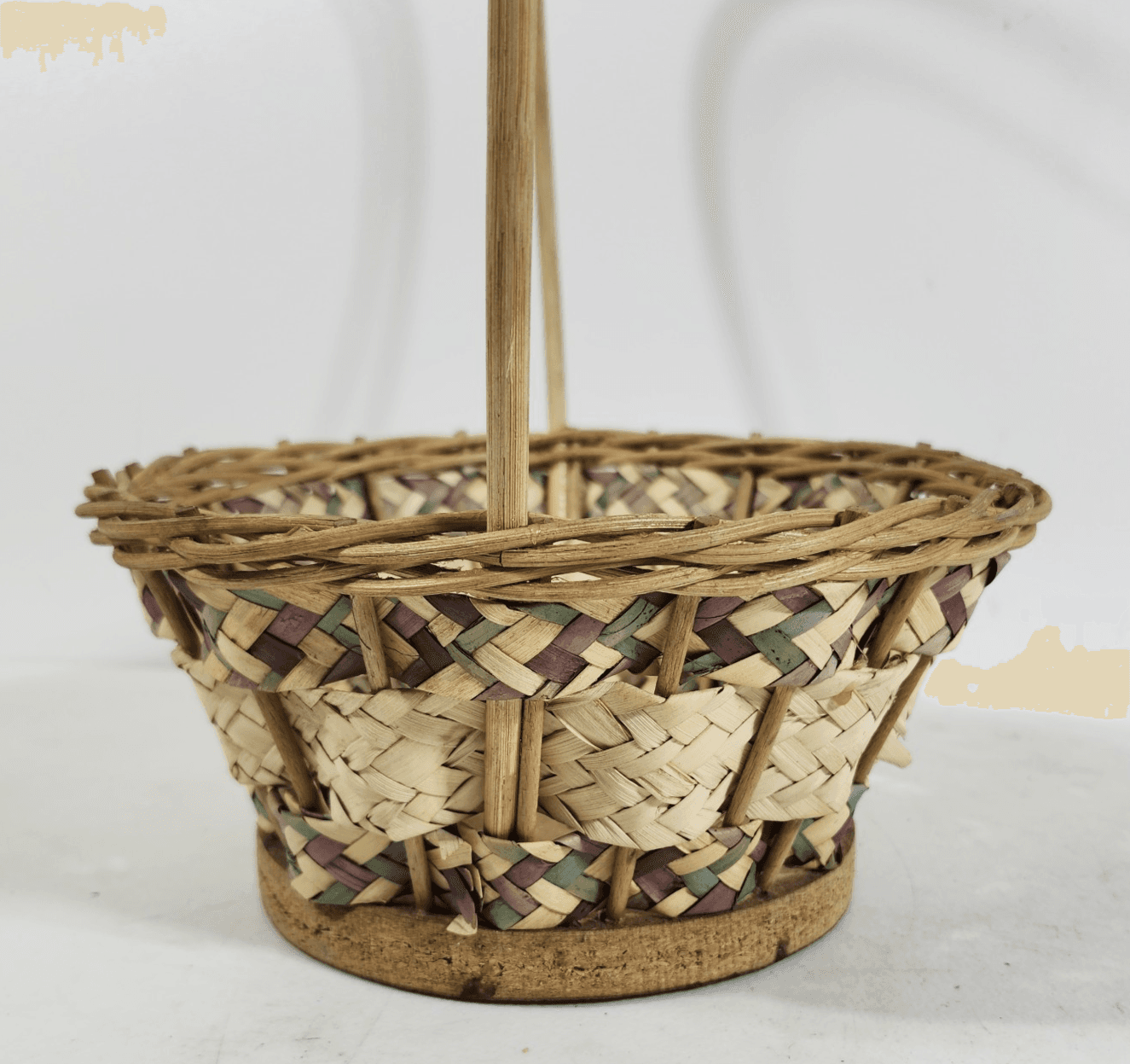 Wicker Vintage Easter Basket Handle Weaved Mexico Hand Woven Pink Green - Thumbnail 8