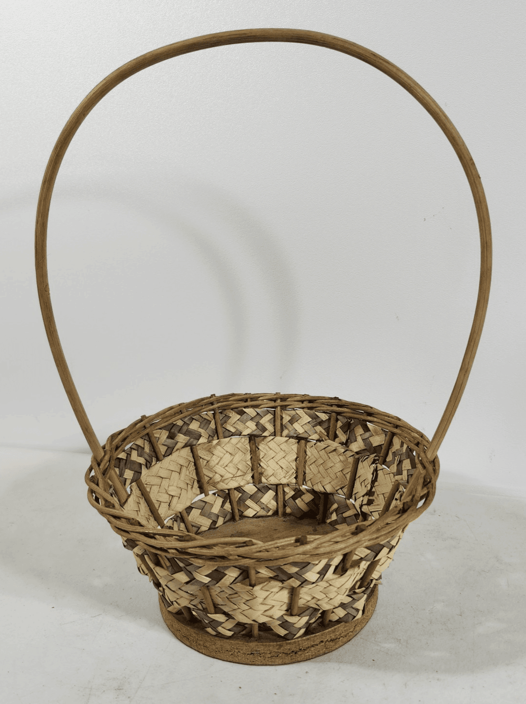 Wicker Vintage Easter Basket Handle Weaved Mexico Hand Woven Pink Green - Thumbnail 7