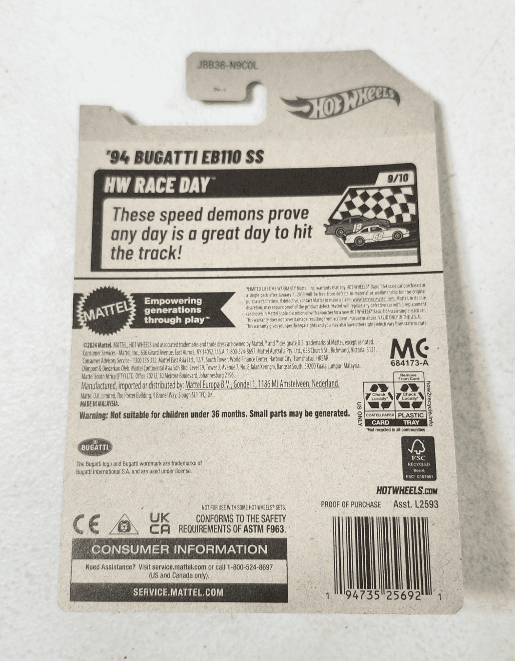 2025 Hot Wheels '94 Bugatti EB110 SS HW Race Day Purple Car 1/64 Toy Vehicle NEW - Thumbnail 6