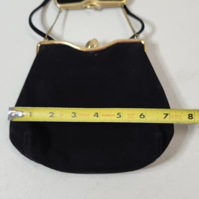 Vintage Rosenfeld Handbag Black Brushed Suede Gold Frame W/Mini Coin Purse - Thumbnail 7