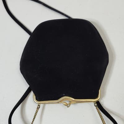 Vintage Rosenfeld Handbag Black Brushed Suede Gold Frame W/Mini Coin Purse - Thumbnail 5