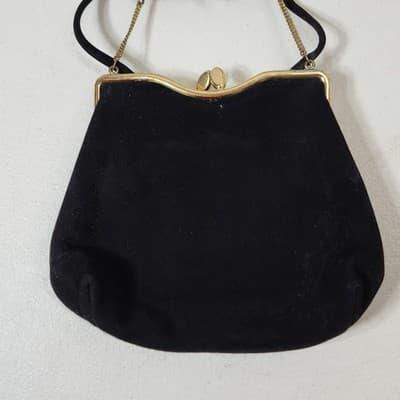 Vintage Rosenfeld Handbag Black Brushed Suede Gold Frame W/Mini Coin Purse - Thumbnail 6