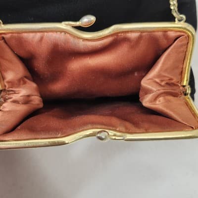 Vintage Rosenfeld Handbag Black Brushed Suede Gold Frame W/Mini Coin Purse - Thumbnail 13