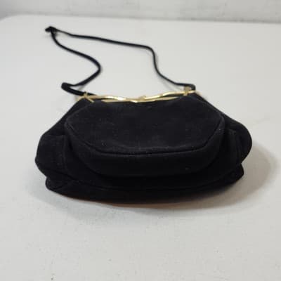 Vintage Rosenfeld Handbag Black Brushed Suede Gold Frame W/Mini Coin Purse - Thumbnail 4