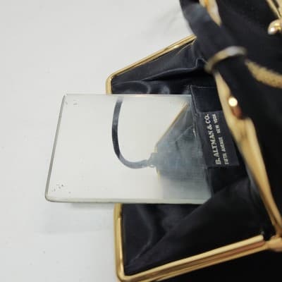 Vintage Rosenfeld Handbag Black Brushed Suede Gold Frame W/Mini Coin Purse - Thumbnail 12