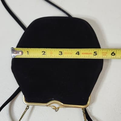 Vintage Rosenfeld Handbag Black Brushed Suede Gold Frame W/Mini Coin Purse - Thumbnail 9