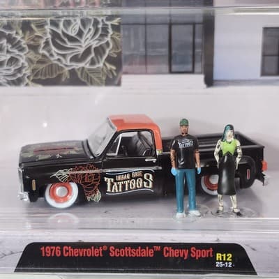M2 Machines 1976 Chevrolet Scottsdale Chevy Sport GM Tattoo Art Diorama NEW - Thumbnail 2