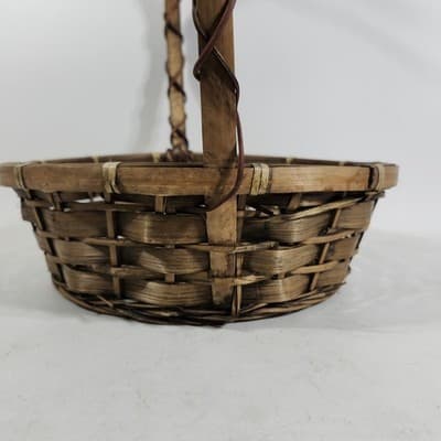 Vtg Long Handle Brown Wicker Gathering Easter Basket 17" H, 13” W Home Decor - Thumbnail 7