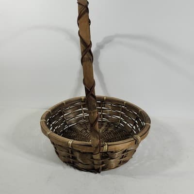 Vtg Long Handle Brown Wicker Gathering Easter Basket 17" H, 13” W Home Decor - Thumbnail 8
