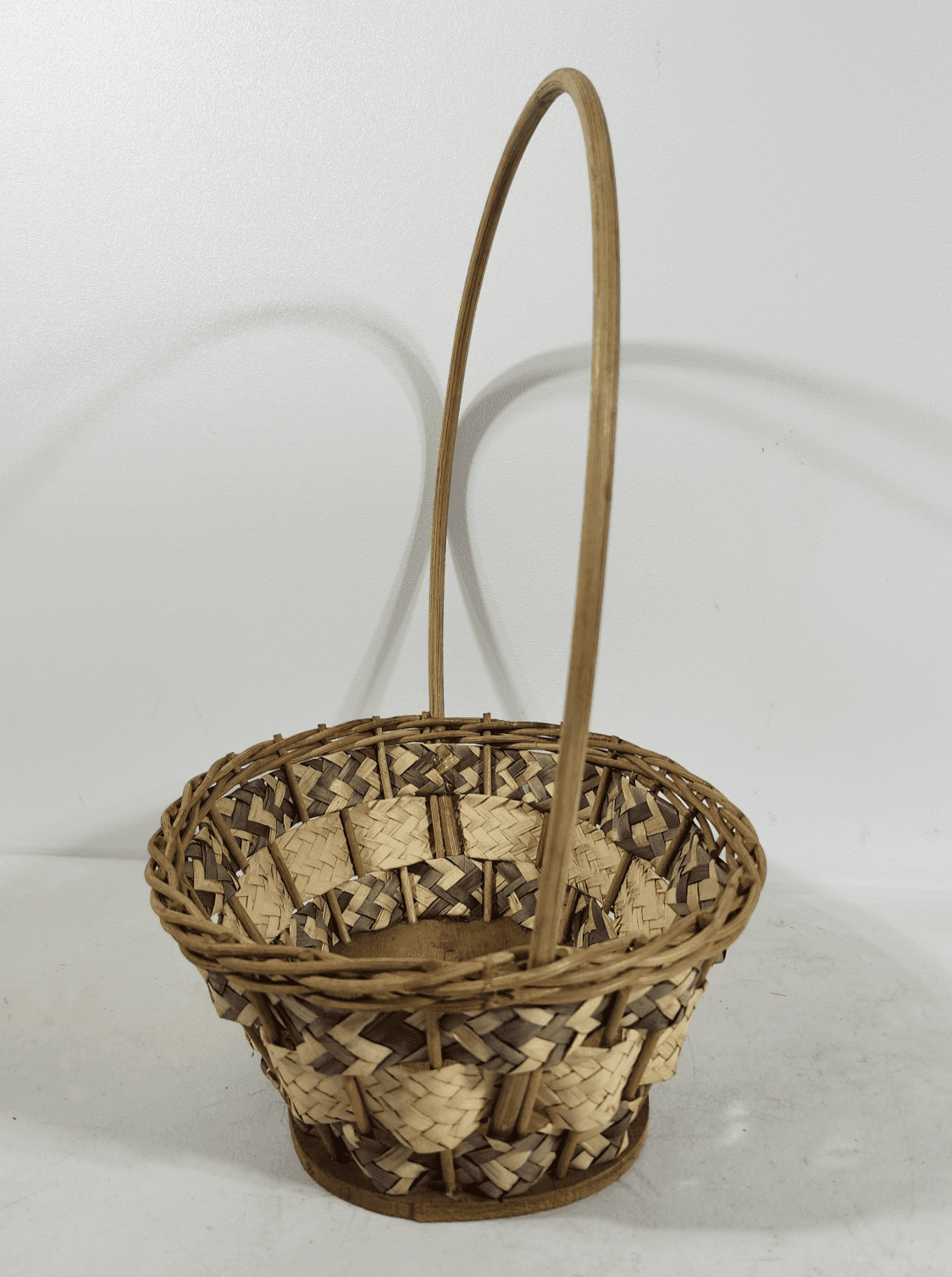 Wicker Vintage Easter Basket Handle Weaved Mexico Hand Woven Pink Green - Thumbnail 3