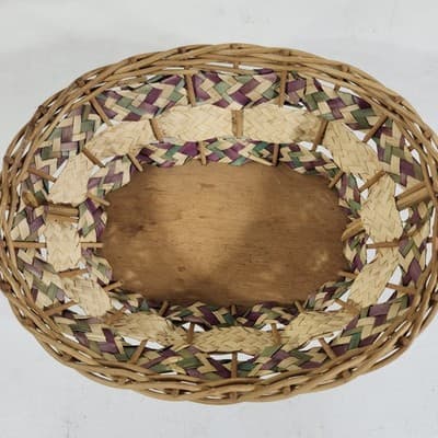 Wicker Vintage Easter Basket Handle Weaved Mexico Hand Woven Pink Green - Thumbnail 9
