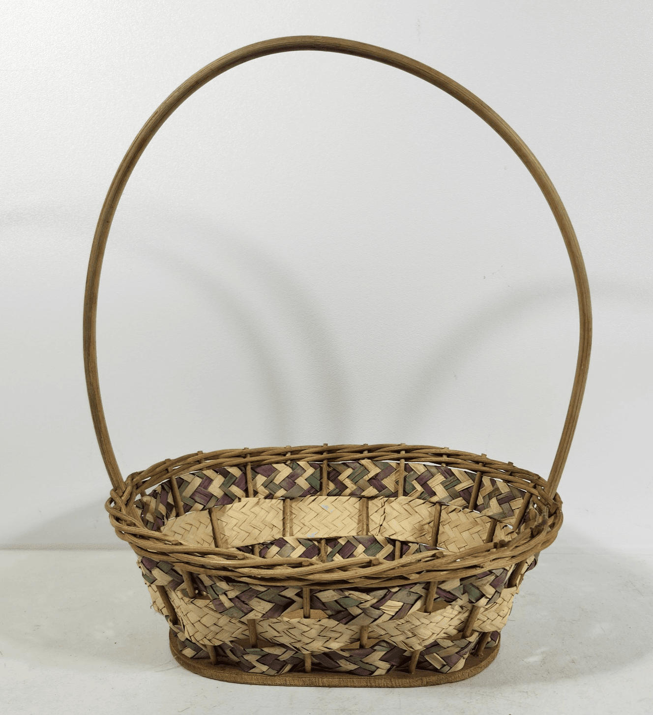 Wicker Vintage Easter Basket Handle Weaved Mexico Hand Woven Pink Green - Thumbnail 6