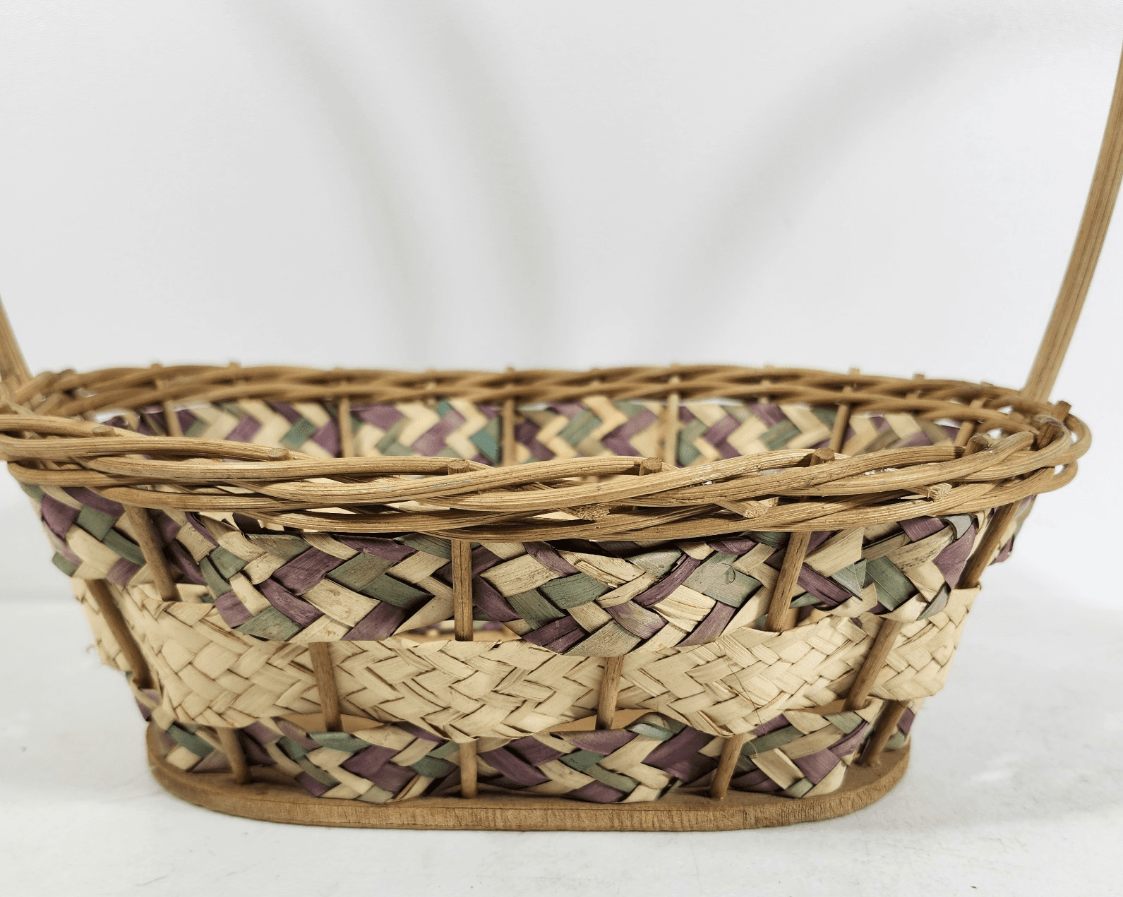 Wicker Vintage Easter Basket Handle Weaved Mexico Hand Woven Pink Green - Thumbnail 5