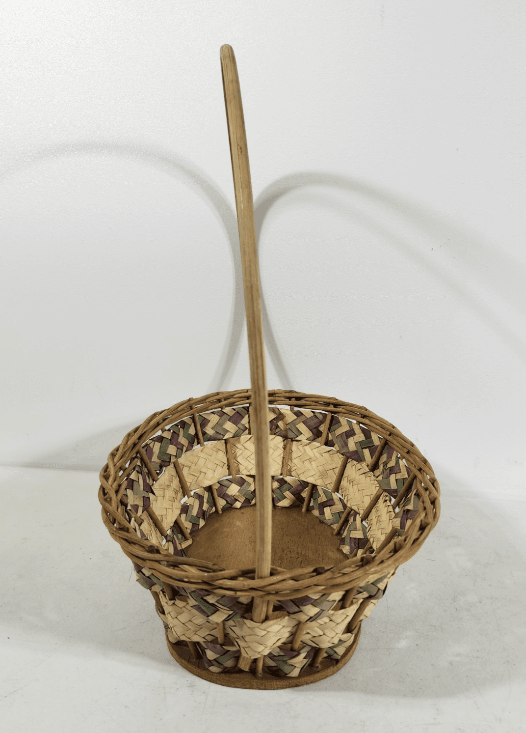 Wicker Vintage Easter Basket Handle Weaved Mexico Hand Woven Pink Green - Thumbnail 8
