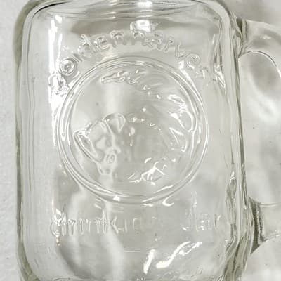 Vintage Golden Harvest Clear Glass Mason Handled Drinking Jar Mug - Thumbnail 9