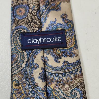 Claybrooke Mens Necktie Blue Paisley 100% Silk 56" Career - Thumbnail 2