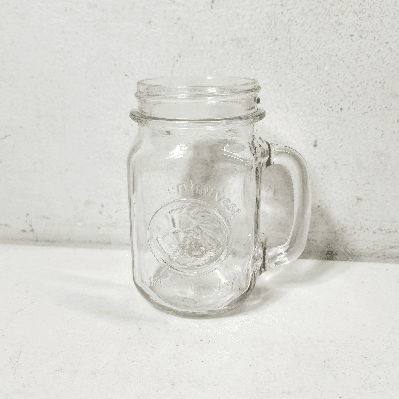 Vintage Golden Harvest Clear Glass Mason Handled Drinking Jar Mug - Thumbnail 2