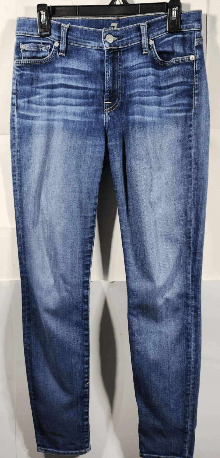 7 For All Mankind Jeans Womens 29 Ankle Gwenevere Blue DenimWhiskered Skinny Fit - Thumbnail 5