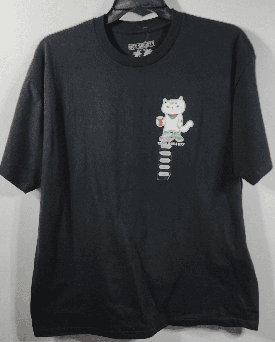 Riot Society Shirt Men's XL Cat Sake Japanese Graphic Tee Anime Kawaii - Thumbnail 5