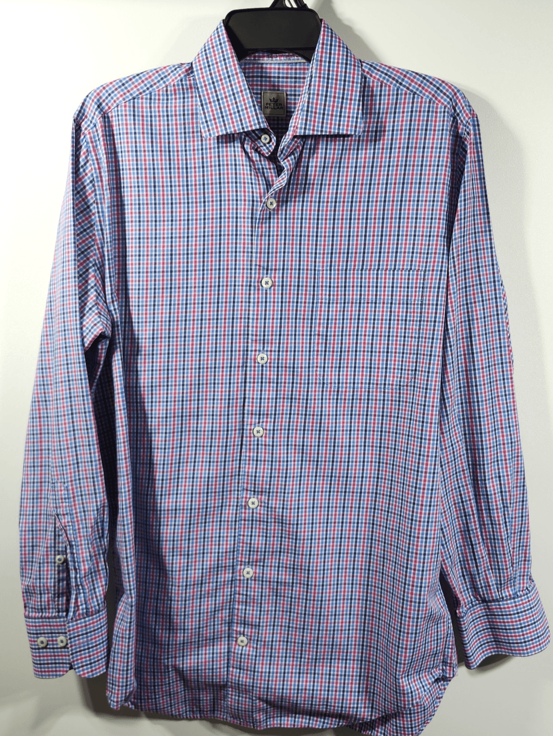 Peter Millar Button Up Shirt Mens Medium Plaid Long Sleeve Stretch Preppy Casual - Thumbnail 5