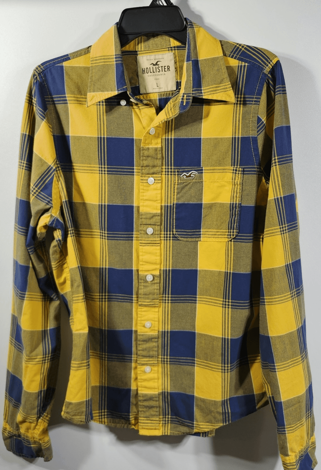 Hollister Shirt Men's L Button Down Blue Yellow Plaid Long Sleeve - Thumbnail 5