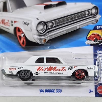 Hot Wheels '64 Dodge 330 Drag Racers White Car 1/64 Toy Vehicle NEW - Thumbnail 2