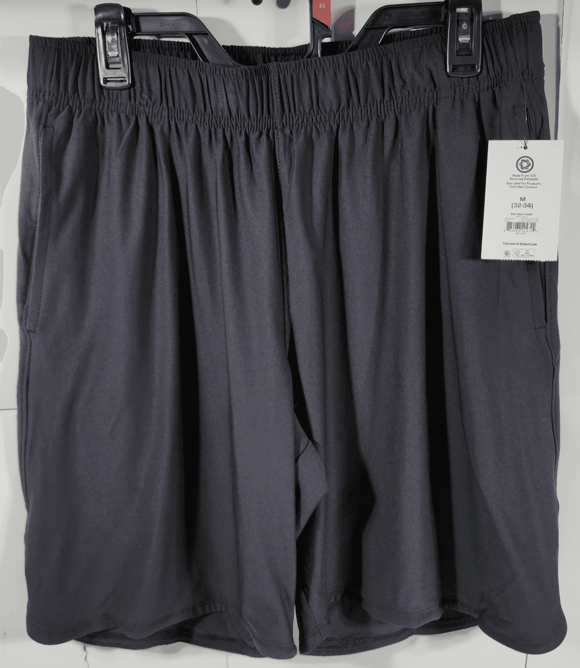 Athletic Works Men's M Shorts Black Elastic Waist Stretch 9" Inseam w/ Pockets - Thumbnail 5