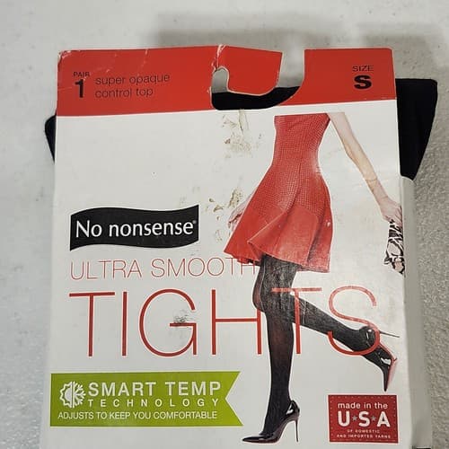 No Nonsense Ultra Smooth Tights Size Small Black Smart Temp 1-Pair NEW - Thumbnail 2