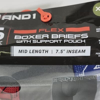 AND1 Men's XL Flex Mid Length Boxer Briefs 6 Pairs Underwear NEW - Thumbnail 2