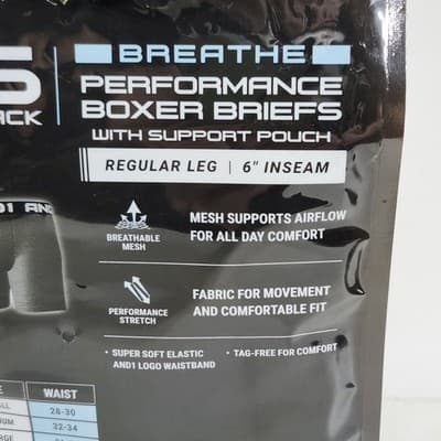 AND1 Men's M Breathe Performance Boxer Briefs 6 Pairs Underwear Black Gray NEW - Thumbnail 5