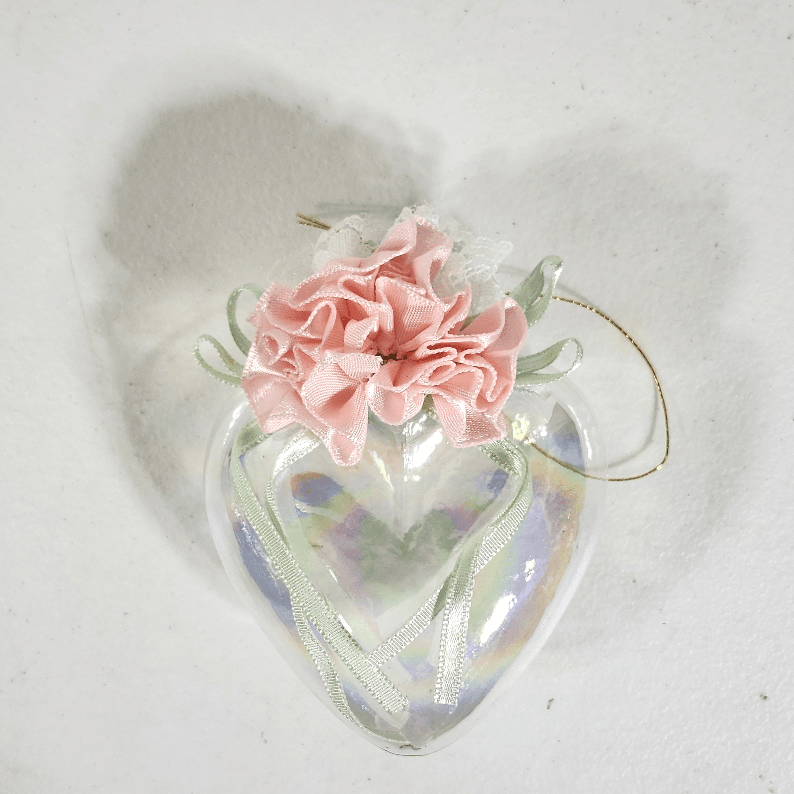 Vintage Russ Wonder Of Christmas Glass Heart Ornament Holiday Tree Decor - Thumbnail 3