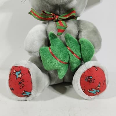 Holiday Gray Mouse Stuffed Plush Animal Holding Christmas Tree 12" - Thumbnail 3