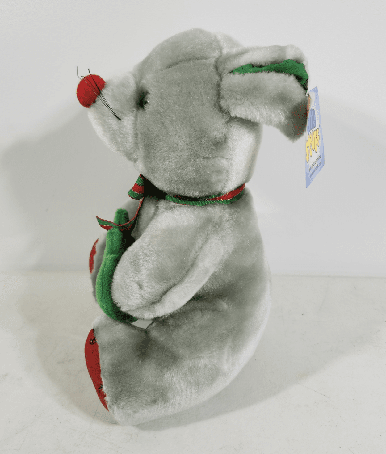 Holiday Gray Mouse Stuffed Plush Animal Holding Christmas Tree 12" - Thumbnail 4