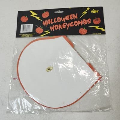 NOS Vintage Russ Honeycomb Pumpkin Halloween Decoration Home Decor - Thumbnail 5