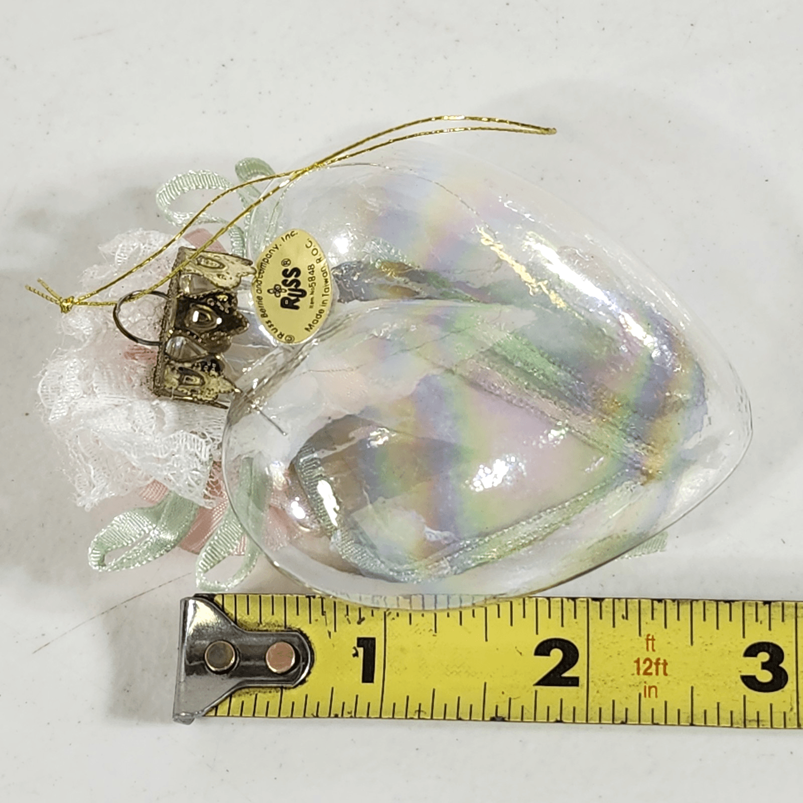 Vintage Russ Wonder Of Christmas Glass Heart Ornament Holiday Tree Decor - Thumbnail 5