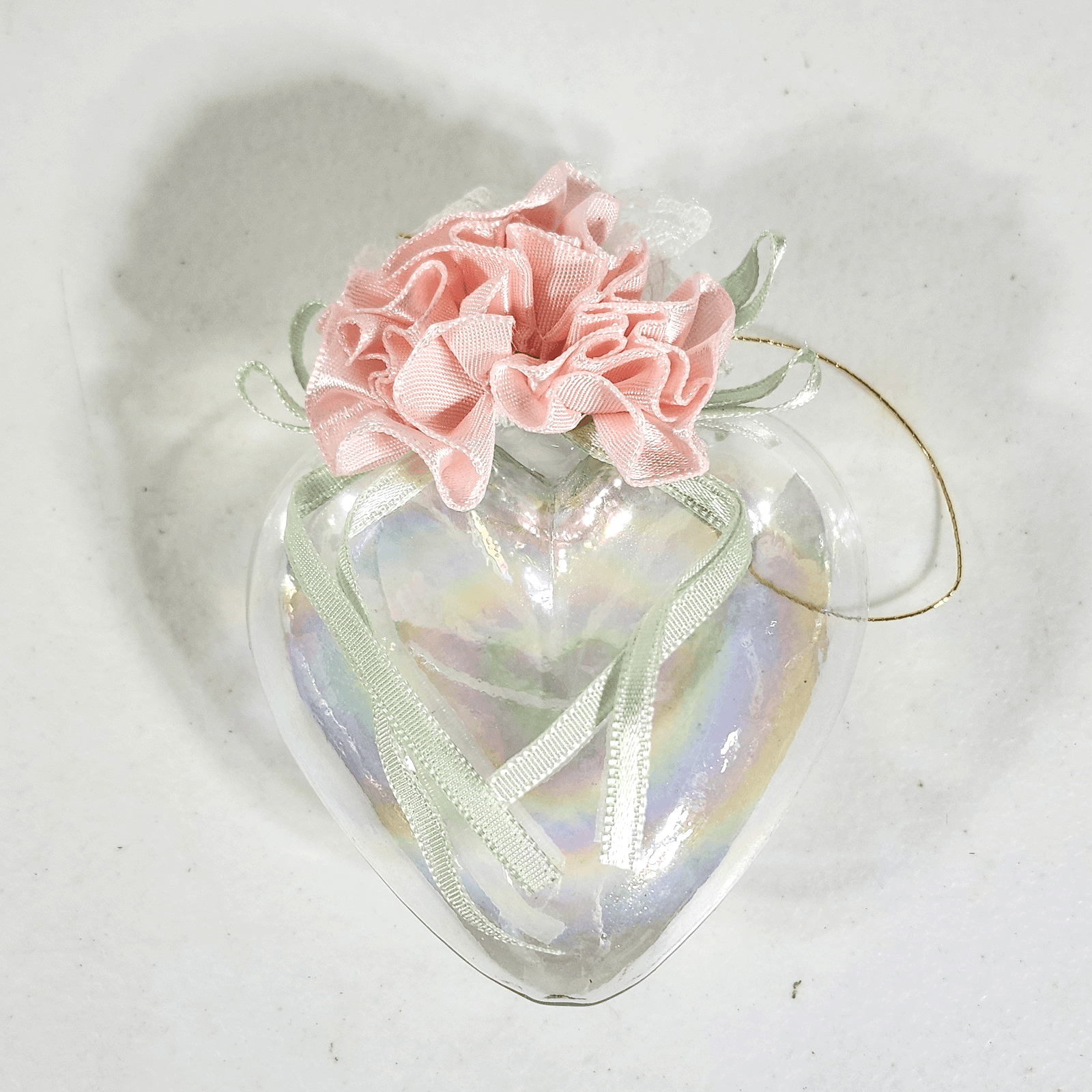 Vintage Russ Wonder Of Christmas Glass Heart Ornament Holiday Tree Decor - Thumbnail 2