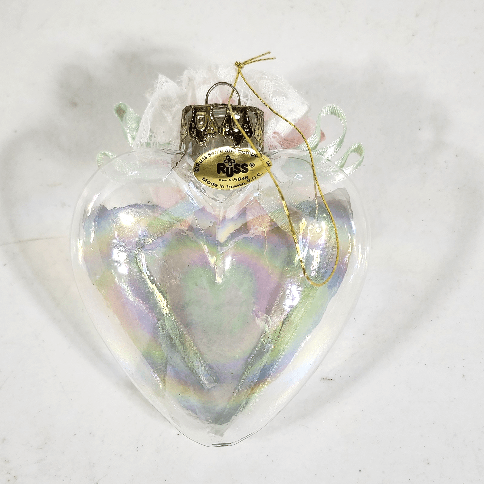 Vintage Russ Wonder Of Christmas Glass Heart Ornament Holiday Tree Decor - Thumbnail 4