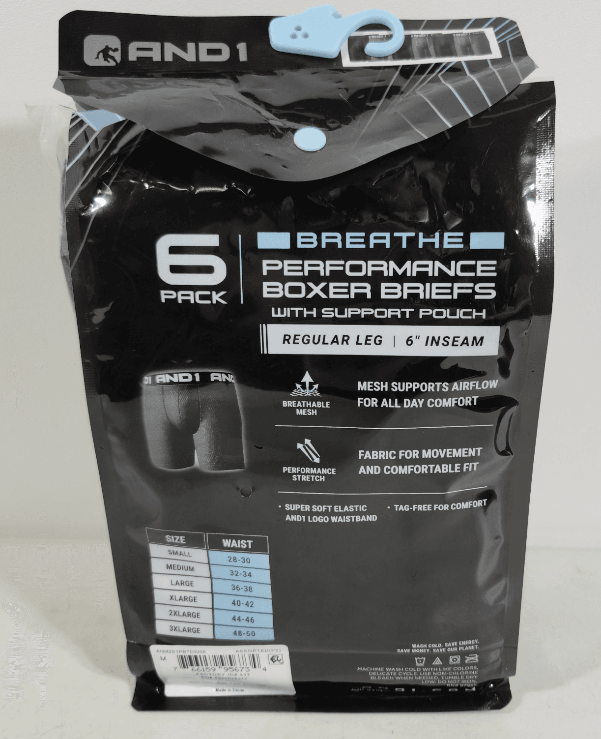 AND1 Men's M Breathe Performance Boxer Briefs 6 Pairs Underwear Black Gray NEW - Thumbnail 6