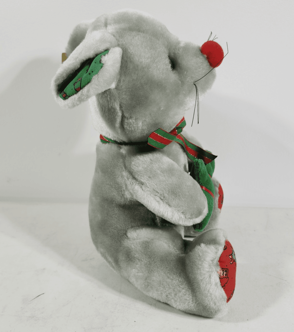 Holiday Gray Mouse Stuffed Plush Animal Holding Christmas Tree 12" - Thumbnail 6