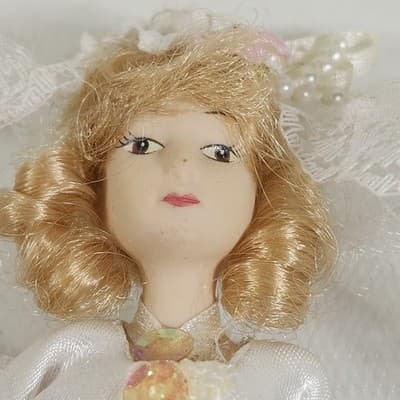 Vintage Porcelain Bride Doll Victorian Wedding Gown 6" - Thumbnail 3