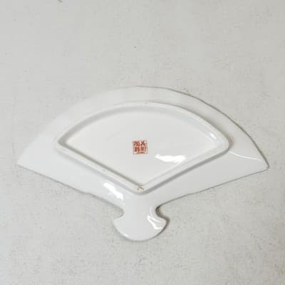 Japanese Hand Painted Fan Shape Plate Dish Lotus Flower Home Decor Trinket - Thumbnail 6
