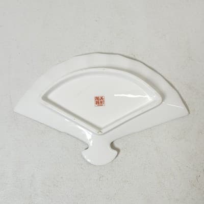Japanese Hand Painted Fan Shape Plate Dish Lotus Flower Home Decor Trinket - Thumbnail 7
