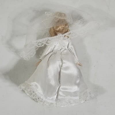 Vintage Porcelain Bride Doll Victorian Wedding Gown 6" - Thumbnail 9