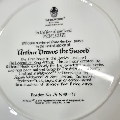 Wedgewood Collector Plate Sword In The Stone "Arthur Draws The Sword" Bone China - Thumbnail 7
