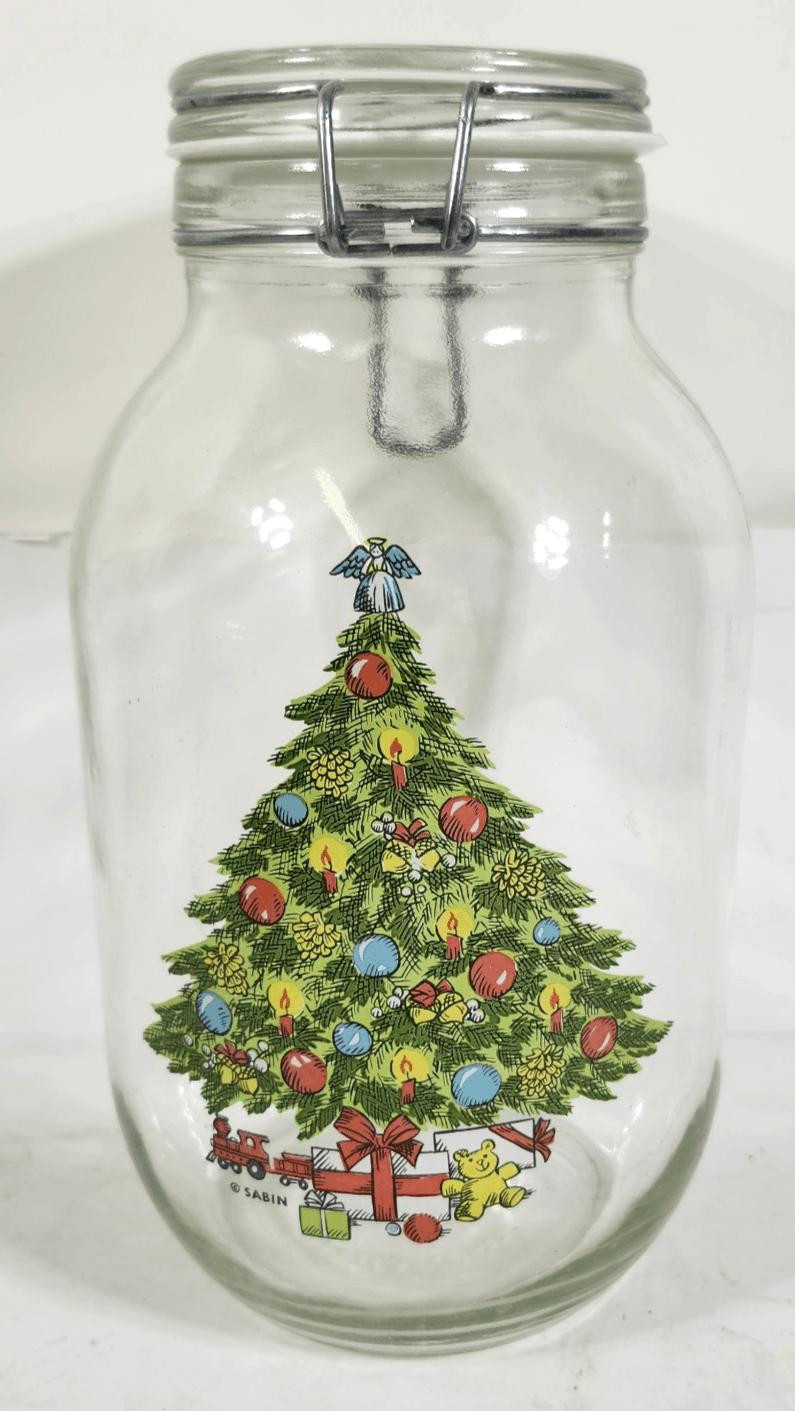 Vtg Christmas by Carlton 3L Ermetico Glass Cookie Jar in Original Box