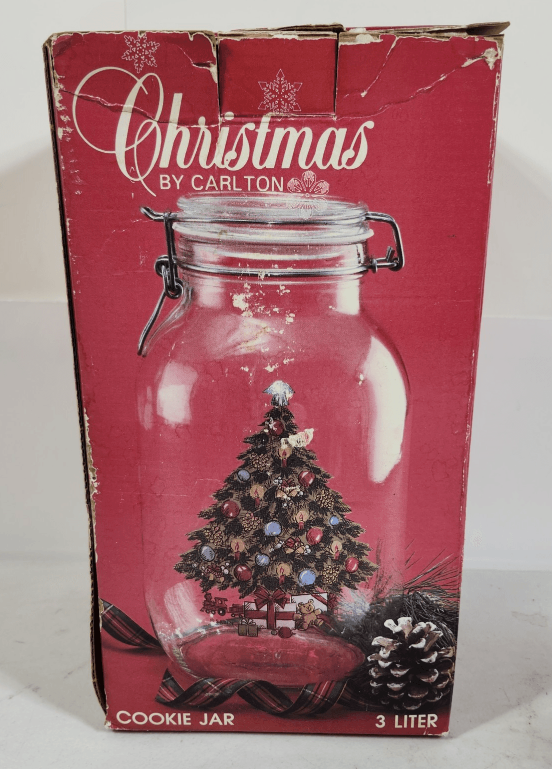 Vtg Christmas by Carlton 3L Ermetico Glass Cookie Jar in Original Box - Thumbnail 7